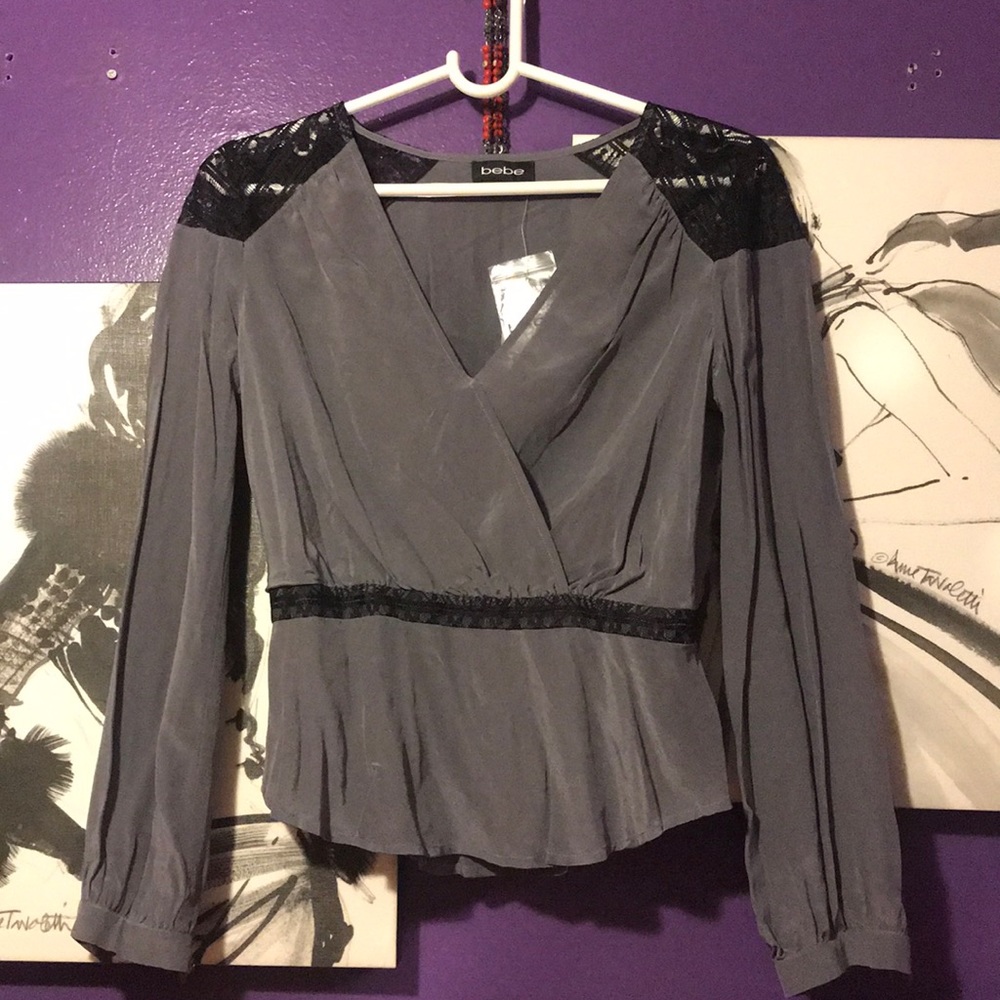 Bebe LS lace insert top